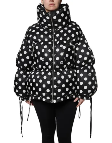 Black White Polka Dot Full Zip Puffer Women's Jacket - Dolce & Gabbana - Modalova
