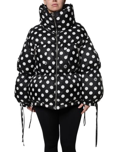 Black White Polka Dot Full Zip Puffer Women's Jacket - Dolce & Gabbana - Modalova