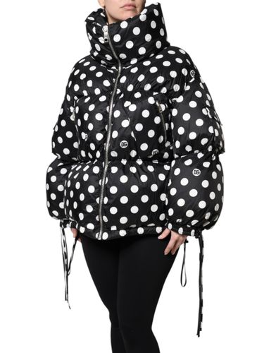 Black White Polka Dot Full Zip Puffer Women's Jacket - Dolce & Gabbana - Modalova