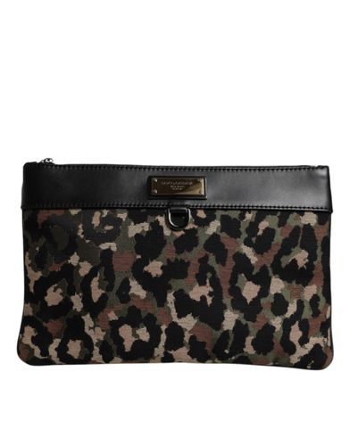 Leopard Jacquard Print Logo Plaque Pouch Men's Bag - Dolce & Gabbana - Modalova