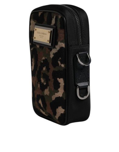 Leopard Jacquard Logo Plaque Neck Strap Men's Bag - Dolce & Gabbana - Modalova