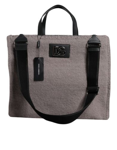 Grey Alpaca Wool Logo Plaque Tote Shoulder Men's Bag - Dolce & Gabbana - Modalova