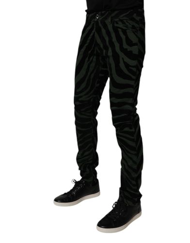 Black Green Stripes Cotton Skinny Denim Men's Jeans - Dolce & Gabbana - Modalova