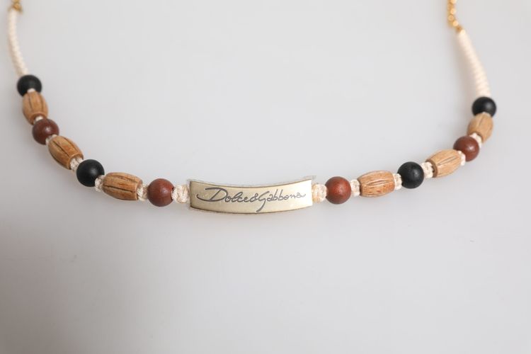Black Wooden Beaded Logo Pendant Men's Necklace - Dolce & Gabbana - Modalova