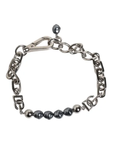 Tone Chain Lobster Clasp Logo Gray Pearls Men's Bracelet - Dolce & Gabbana - Modalova