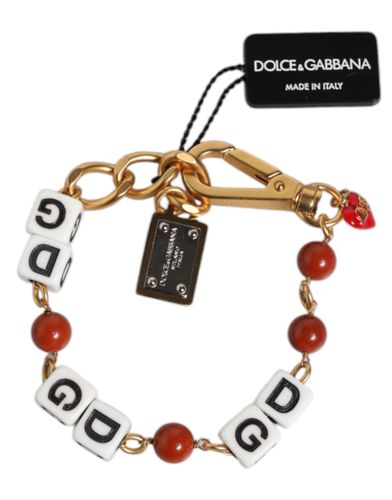 Gold Tone Brass Chain DG Logo Dice Men's Bracelet - Dolce & Gabbana - Modalova