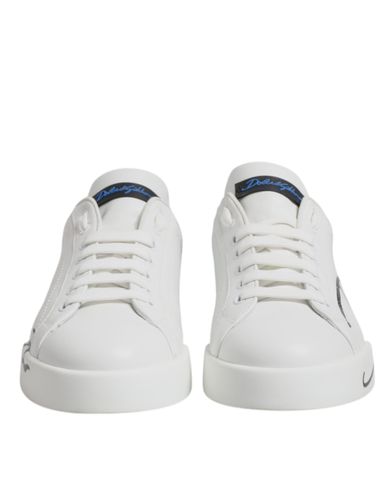 White Blue Leather Logo Low Top Sneakers Men's Shoes (Pre-Owned) - Dolce & Gabbana - Modalova
