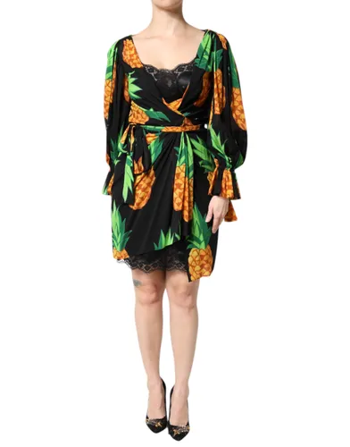 Silk Pineapple Draped Print Wrap Women's Dress - Dolce & Gabbana - Modalova