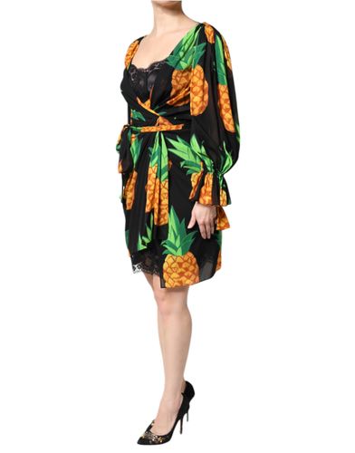 Silk Pineapple Draped Print Wrap Women's Dress - Dolce & Gabbana - Modalova