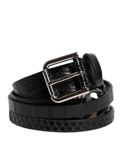 Exotic Leather Metal Logo Buckle Men's Belt (Pre-Owned) - Dolce & Gabbana - Modalova
