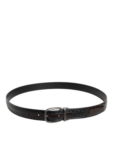 Black Brown Leather Classic Metal Buckle Men's Belt - Dolce & Gabbana - Modalova