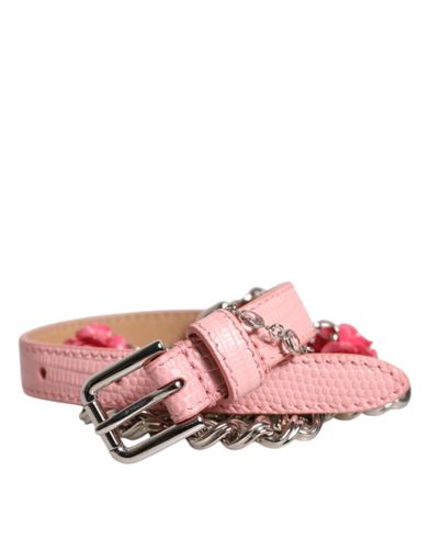 Embelished Roses Textured Leather Women's Belt - Dolce & Gabbana - Modalova