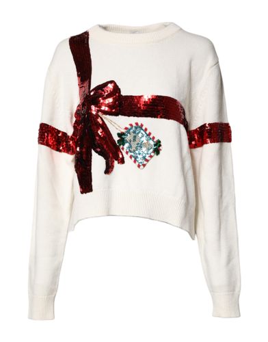 White Sequined Crew Neck Pullover Women's Sweater (Pre-Owned) - Dolce & Gabbana - Modalova
