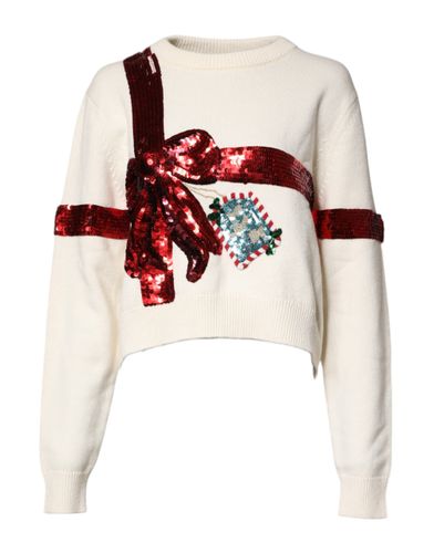 White Sequined Crew Neck Pullover Women's Sweater (Pre-Owned) - Dolce & Gabbana - Modalova