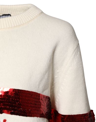 White Sequined Crew Neck Pullover Women's Sweater (Pre-Owned) - Dolce & Gabbana - Modalova
