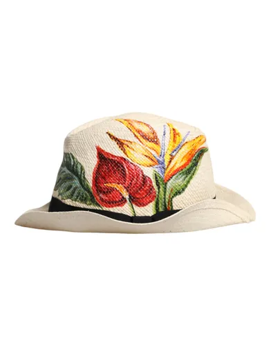Floral Print Straw Wide Brim Fedora Men's Hat (Pre-Owned) - Dolce & Gabbana - Modalova
