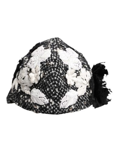 Black Wool White Floral Embellished Cloche Women's Hat - Dolce & Gabbana - Modalova