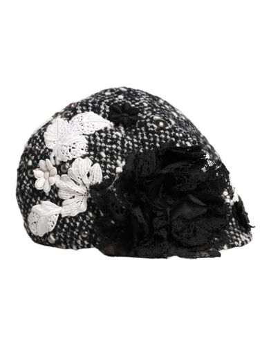 Black Wool White Floral Embellished Cloche Women's Hat - Dolce & Gabbana - Modalova