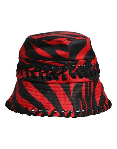 Black Red Stripe Polyester Wide Brim Bucket Women's Hat - Dolce & Gabbana - Modalova