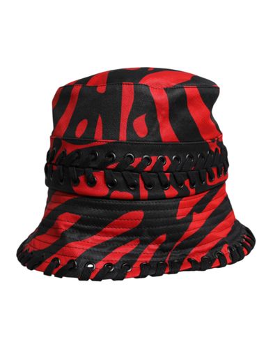 Black Red Stripe Polyester Wide Brim Bucket Women's Hat - Dolce & Gabbana - Modalova