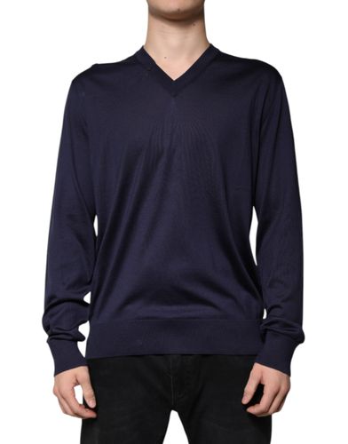 Navy Silk V-neck Pullover Men's Sweater (Pre-Owned) - Dolce & Gabbana - Modalova