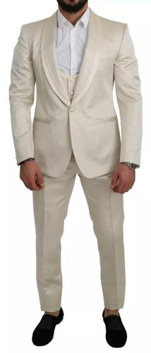 Wool Crème 3 Piece SICILIA Shawl Men's Suit - Dolce & Gabbana - Modalova