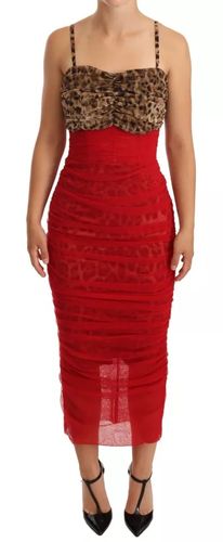 Brown Leopard Tulle Sheath Midi Women's Dress - Dolce & Gabbana - Modalova