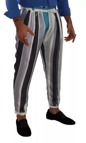 Blue Striped Silk Tapered Men's Pants (Pre-Owned) - Dolce & Gabbana - Modalova
