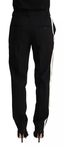 Black White Stripes Wool Tapered Women's Pants - Dolce & Gabbana - Modalova