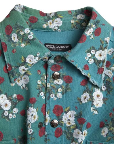 Floral Cotton Button Down Denim Men's Shirt - Dolce & Gabbana - Modalova