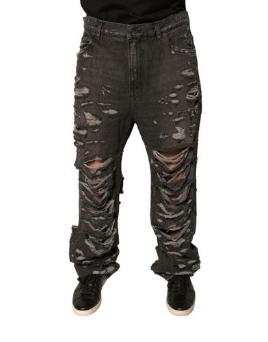 Gray Tattered Cotton Straight Men Denim Men's Jeans - Dolce & Gabbana - Modalova