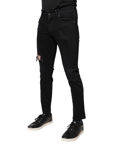 Cotton Tattered Skinny Denim Logo Men's Jeans - Dolce & Gabbana - Modalova