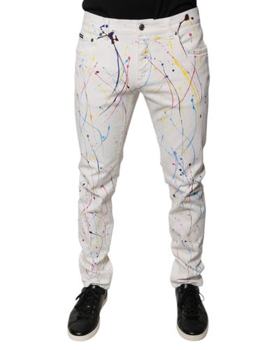 Color Splash Print Skinny Denim Men's Jeans - Dolce & Gabbana - Modalova