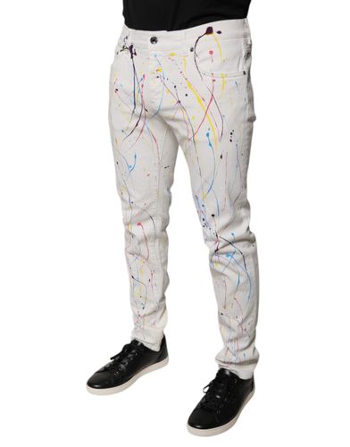 Color Splash Print Skinny Denim Men's Jeans - Dolce & Gabbana - Modalova