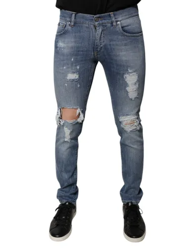 Tattered Cotton Stretch Skinny Denim Men's Jeans - Dolce & Gabbana - Modalova