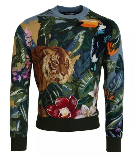 Jungle Wool Silk Pullover Logo Men's Sweater - Dolce & Gabbana - Modalova