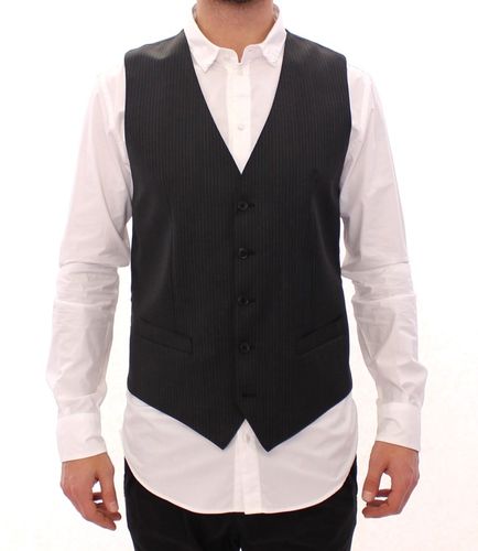 Gray Striped Wool Single Breasted Men's Vest - Dolce & Gabbana - Modalova