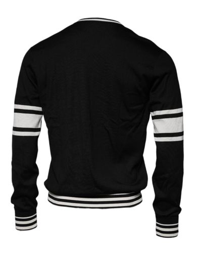 Black White Guitar Silk Crew Neck Men's Sweater - Dolce & Gabbana - Modalova