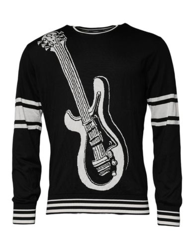 Black White Guitar Silk Crew Neck Men's Sweater - Dolce & Gabbana - Modalova