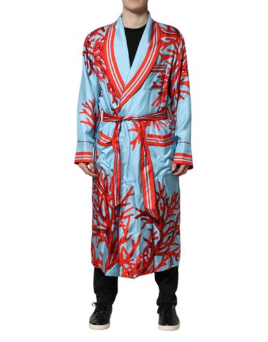 Blue Red Coral Print Wrap Robe Coat Men's Jacket - Dolce & Gabbana - Modalova