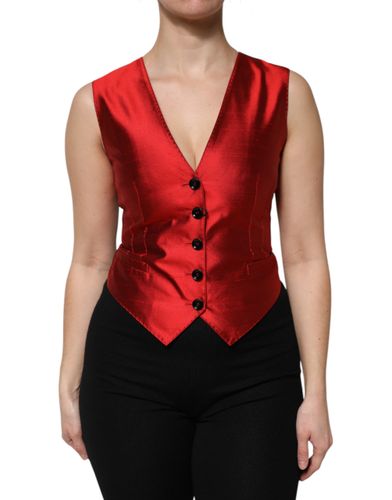 Red Black Button Down Sleeveless Vest Women's Top - Dolce & Gabbana - Modalova