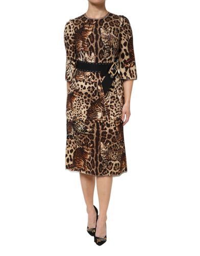 Leopard Print Belted A-line Midi Women's Dress (Pre-Owned) - Dolce & Gabbana - Modalova