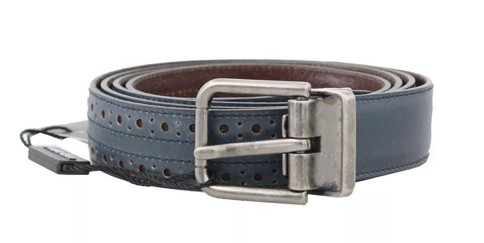 Blue Perforated Leather Buckle Men's Belt - Dolce & Gabbana - Modalova