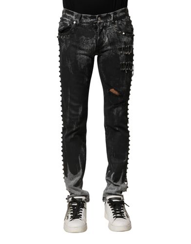 Washed Embellished Skinny Denim Men's Jeans - Dolce & Gabbana - Modalova