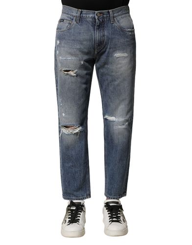 Washed Tattered Straight Fit Denim Men's Jeans - Dolce & Gabbana - Modalova