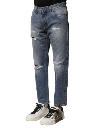 Washed Tattered Straight Fit Denim Men's Jeans - Dolce & Gabbana - Modalova