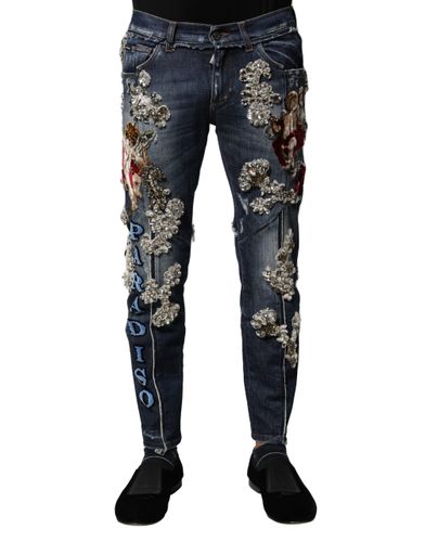 Cotton Rhinestone Embellish Denim Men's Jeans - Dolce & Gabbana - Modalova