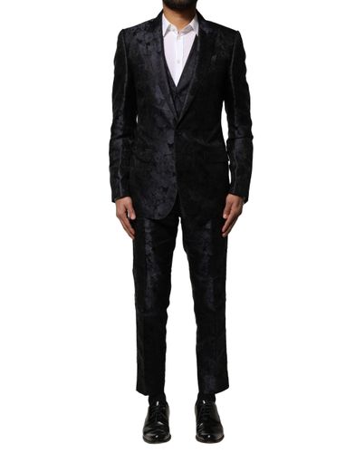 Black Jacquard 3 Piece Single Breasted Men's Suit - Dolce & Gabbana - Modalova