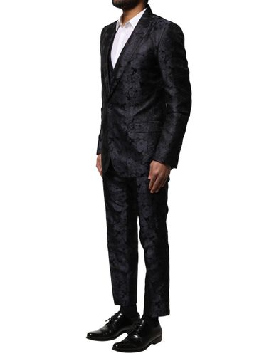 Black Jacquard 3 Piece Single Breasted Men's Suit - Dolce & Gabbana - Modalova