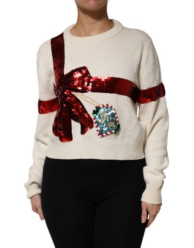 White Sequined Crew Neck Pullover Women's Sweater - Dolce & Gabbana - Modalova